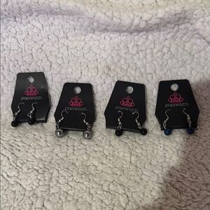 Paparazzi Elegant Dangle Earrings Set - 2 Black, 1 Gray, 1 Blue (Set of 4)
